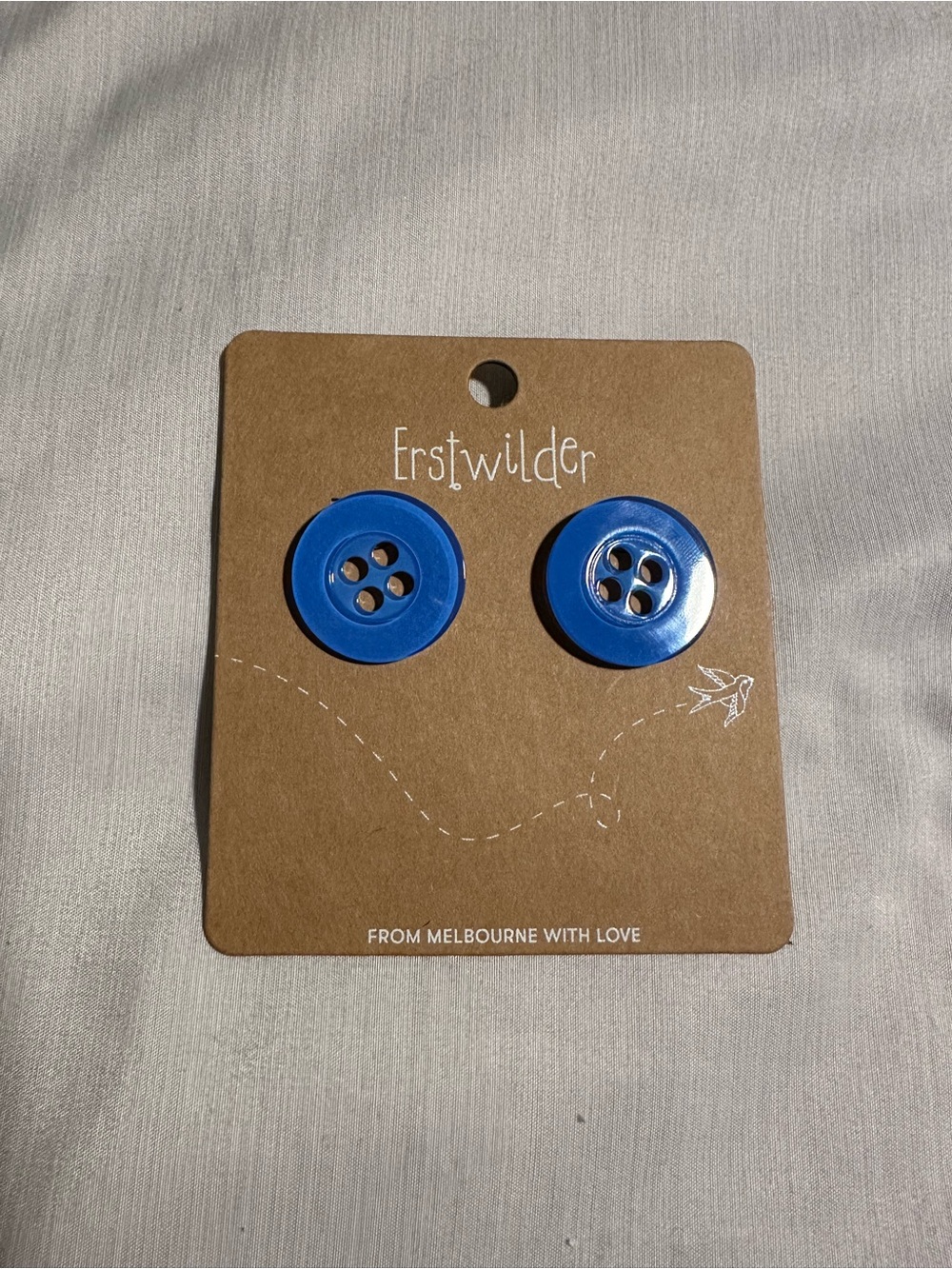 Erstwilder Blue Button Stud Earrings